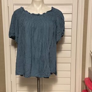 Chelsea & Theodore Blue Smocked Blouse